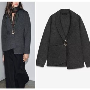 ZARA wool blend knit blazer with brooch